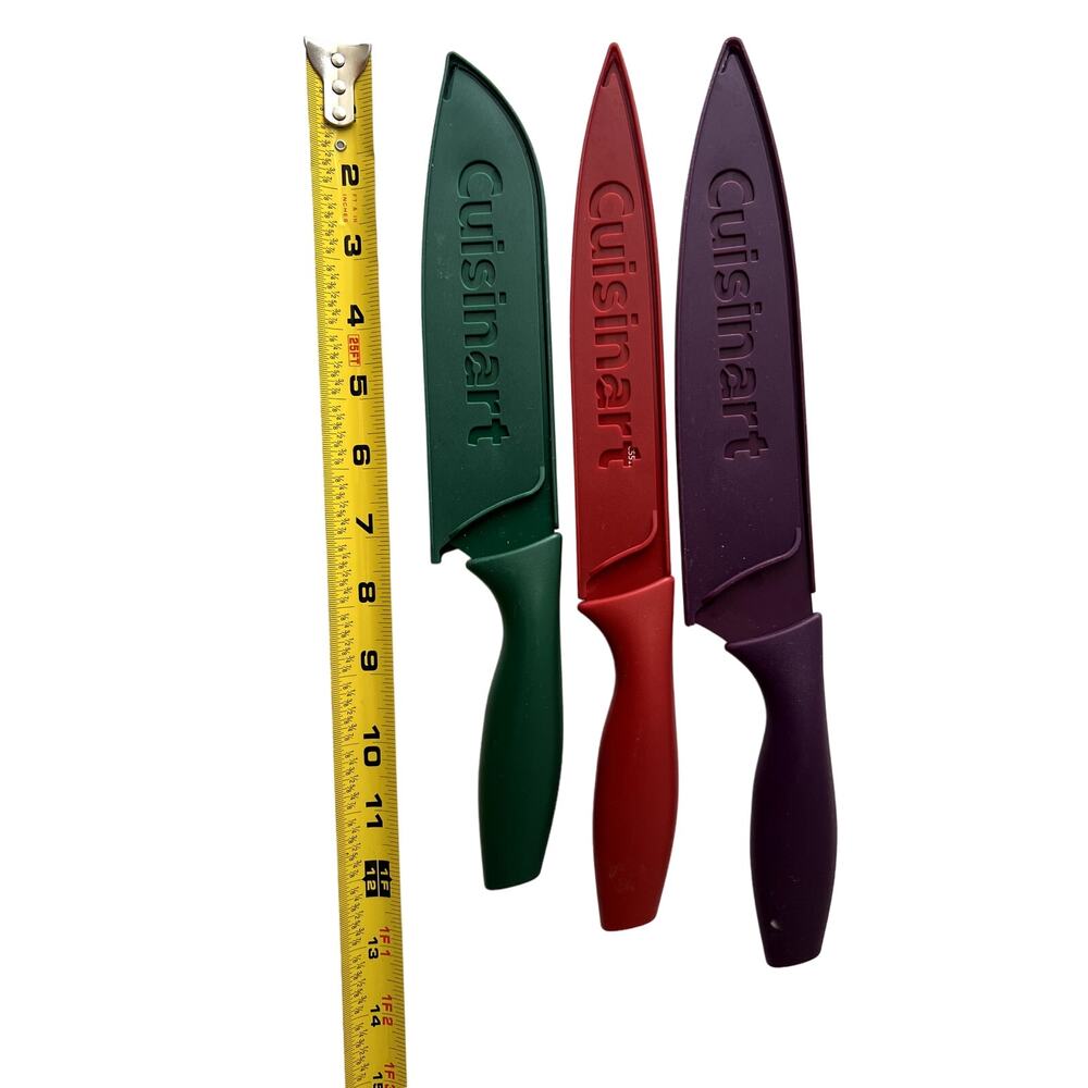 Cutlery Cuisinart Set Of 3 Colorful Knives With Hard Sheath Covers Excellent